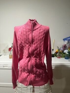 Izod Hot Pink Cable Knit Zip-Front Sweater